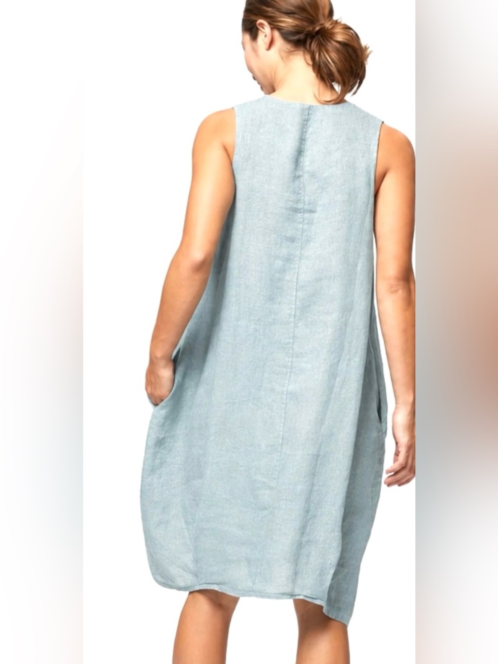 Inizio Fiji Linen Bubble Dress Light Blue Pockets Knee Length Made Italy Medium - Picture 2 of 10
